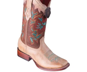 WOMEN LOS ALTOS VINTAGE HONEY GENUINE LEATHER RANCH-SQUARE-TOE WESTERN BOOT  - Picture 1 of 1