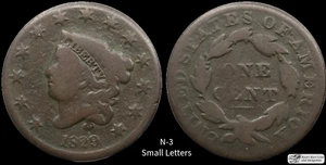 1829 Coronet Head Large Cent, N-3, R-3, Small Letters, Good+ Condition, C7207 - Picture 1 of 1