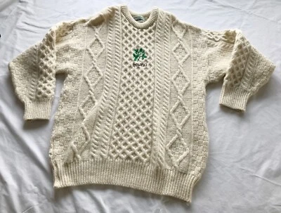 Vintage ARAN CRAFTS Sweater Men's LARGE 100% Wool Cable Knit Chunky Fisherman - Image 1 of 4