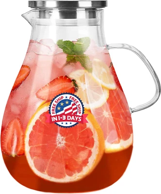 Jarra De Vidrio Para Servir Bebidas Frías Calientes 1 Gallon Con Tapa De Acero Foto 1 de 4