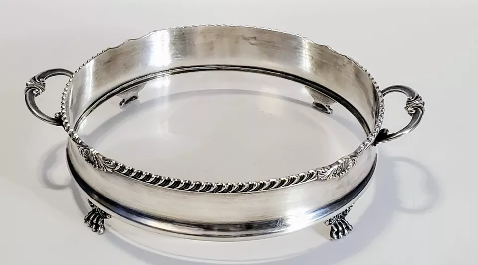 Vintage Silver Plated Footed Casserole Chafing Dish Carrier holds glass insert - Image 1 of 4