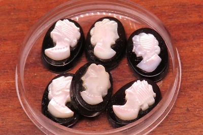 Cameo Mother Of Pearl Onyx Finding 4 PCS 14 x 10 mm Loose Gem Vintage 61-14 - Image 1 of 4