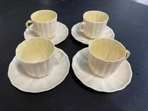 Belleek Ireland Bone China Neptune Yellow Cups and Saucers Small Set of 4 - Picture 1 of 7
