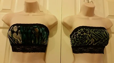  LOT OF (2) EDA DAYAN BANDEAU TOP BRA ANIMAL PRINT MULTI-COLOR BLACK LACE  SZ S - Image 1 of 4