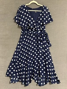 Vtg Jessica Howard Dress 12 Blue White Polkadot Flowy Nautical Coastal Preppy - Picture 1 of 10