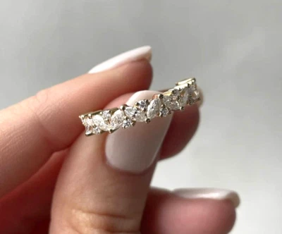 0.80Ct Marquise & Round Cut Lab Grown Diamond Ring Eternity Band 14K Yellow Gold - Image 1 of 4