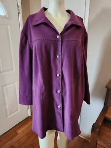 Requirements Woman Purple Jacket Long 2X Open Collar Coat Buttons Stretch - Picture 1 of 12