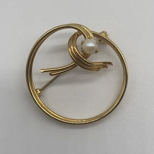Vintage Gold Tone Faux Pearl Brooch Pin - Picture 1 of 4