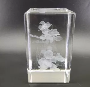 Rare Disney Mickey Laser Engraved Crystal Cube Halloween Witch Mickey on Broom - Picture 1 of 12