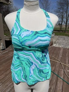 Nike Womens Size S Gray Green Blue white Marble Swim Top Tankini New - Picture 1 of 5