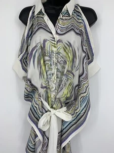 Sara Roka Button Up Silk Blouse Womens M White Oversized, Belt, BEAUTIFUL - Picture 1 of 5