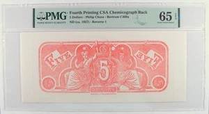 $5 Confederate CSA Chemicograph Fourth Printing Reverse 1 Back PMG Gem 65 EPQ - Picture 1 of 2