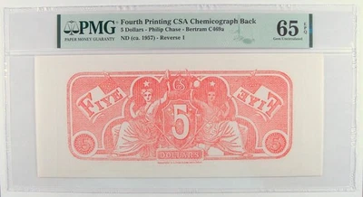 $5 Confederate CSA Chemicograph Fourth Printing Reverse 1 Back PMG Gem 65 EPQ - Image 1 of 2