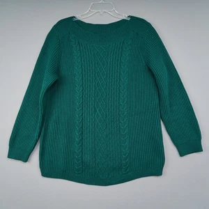Tommy Hilfiger Sweater Women XL Green Cotton Blend Cable Knit Ribbed Pullover - Picture 1 of 9