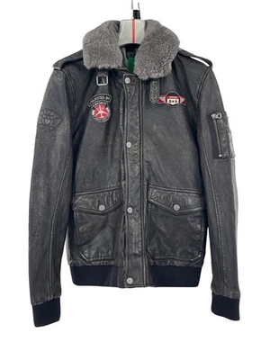 Chaqueta de aviador de cuero Gipsy para hombre parches de cuello sherpa para hombre grande Foto 1 de 4