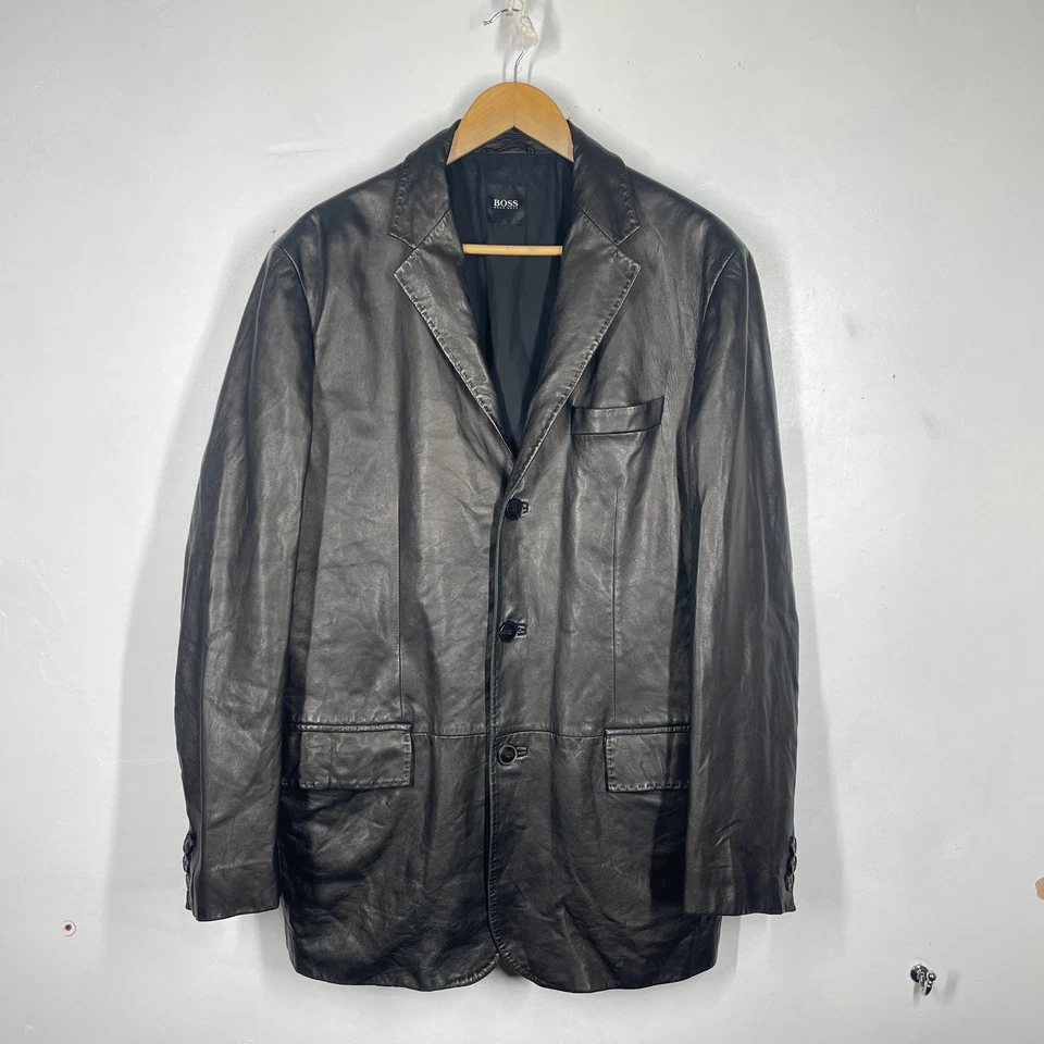 Hugo Boss Leather Jacket Blazer Mens 44" (Eur 54) Black Cutes Lamb Leather - Image 1 of 4