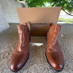 Lucky Brand Basel Leather Ankle Booties Brown Side Zip Women's Size 9.5M - Picture 1 of 5