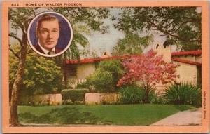 Postal de lino de casas de estrellas de Hollywood de la década de 1940 "Hogar de Walter Pidgeon" - Imagen 1 de 2