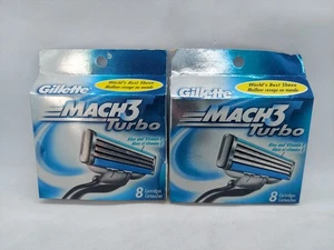 Gillette Mach 3 Turbo 2 Pack Of 8 = 16 Razor Blade Refill Cartridges - Picture 1 of 5