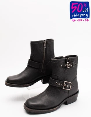 PVP €350 ASH Botas de Motociclista de Cuero US8 UK5 EU38 Negras Aspecto Usadas Hebilla Tacón Cubano Foto 1 de 4