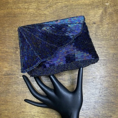 Bolso de Noche Vintage con Cuentas Azul Iridiscente Fiesta Bolso sin asas Foto 1 de 4