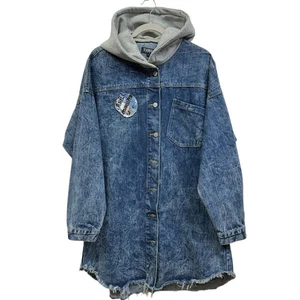 Thrill Jeans Jeansjacke Damen 1X blau Kapuze Knopfleiste roher Saum distressed - Bild 1 von 8