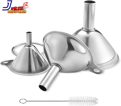 Juego de 3 embudos grandes pequeños de acero inoxidable mini cocina de metal de grado alimenticio Foto 1 de 4