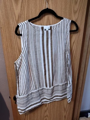 Blusa túnica sin mangas J. Jill Love de lino para mujer a rayas blanca marrón pequeña S Foto 1 de 4