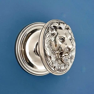 Extra Large Polished Chrome Lion Face Front Door Centre Knob Pull Handle Dummy - Picture 1 of 24
