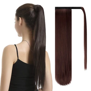 BARSDAR 26 Inch Long Straight Wrap Around Ponytail - Dark Auburn - Picture 1 of 3