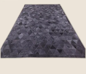 Natural Black Cow Hair Patchwork Rug – Handmade Triangle Shape Carpet Rugs - Picture 1 of 3