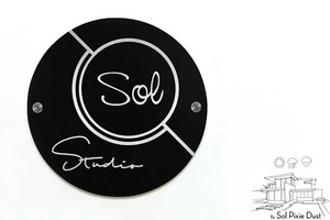 Modern House Sign Black Aluminum (ACP) Silver Fiber Laser Engraved Company Logo - Picture 1 of 5