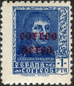 Spain 1938 Ferdinand the Catholic Airmail Overprint MNH (SC# C99) - Picture 1 of 1