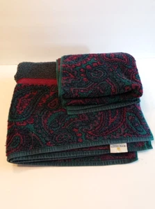 Fieldcrest Royal Velvet Paisley Bath Hand Towel Set Hunter Green Burgundy Vtg - Picture 1 of 10