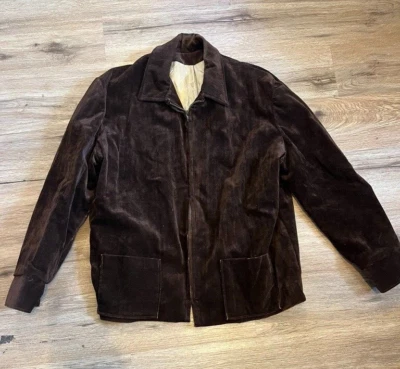 Винтажная мужская коричневая бархатная хлопковая куртка на молнии 1950-е размер 46 - Изображение 1 из 4