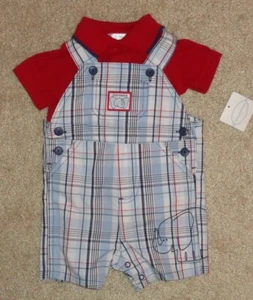 First Moments Baby Boys Plaid Bib Shorts Romper Red Romper Size 0-3 Months NEW - Picture 1 of 3