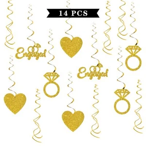 We're Engaged Hanging Swirl Decorations - Glitter 14 Pcs Bridal Shower Party ... - Picture 1 of 7