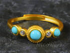 Vintage Round Golden Turquoise Ring with Zircon Stone Ethno Attractive Ring