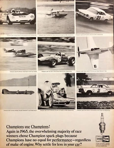 Champion 1965 bujías coches barcos aviones carreras anuncio impreso vintage - Imagen 1 de 1