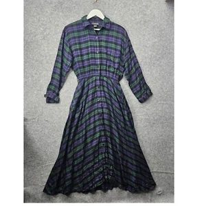 Vintage Tartan Plaid Shirt Dress Women M Green Maxi Grunge Academia Work JG HOOK - Picture 1 of 14
