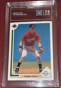 RARE CHIPPER JONES ROOKIE TOP PROSPECT CARD 1991 UPPER DECK TAG 7.5 NEAR MINT - Picture 1 of 3