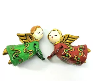 VTG Fitz & Floyd Angel Napkin Ring Holder Candle Climbers 1970's Red Green Pair - Picture 1 of 12