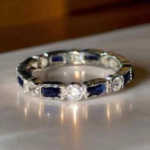 2Ct Round Cut Lab-Created Diamond Wedding Band Ring 14k White Gold Plated Silver - Picture 1 of 8