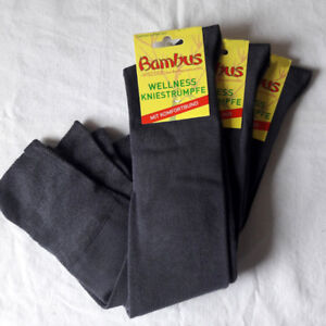 3 Pair Women's Bamboo Knee Socks Without Rubber Super Soft Anthracite 35 To 42