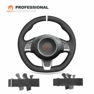 Black Suede Car Steering Wheel Cover Wrap for Abarth 500 595 Fiat 500 (S) 500C - Imagen 1 de 12