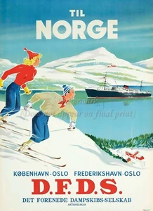 Vintage Norway Norge Travel Poster or Rolled Canvas Print "Frederikshavn - Oslo" - Picture 1 of 1