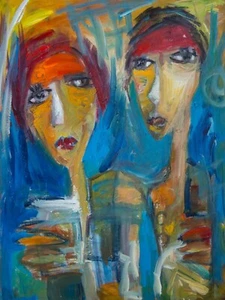 Large Original Portrait Art Painting on Stretched Canvas 24" x 18" - Photo 1 sur 4