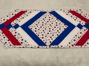 Fourth of July\ Labor Day" Stars" Quilted Table Runner 13x35 inches Blue/Red - Picture 1 of 4