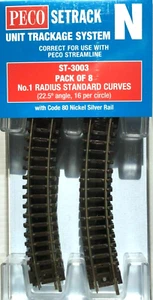 Peco N ~ New 2025 ~ Standard Curve Track ~ 8 Pcs ~ 1st Radius ~ Setrack ST-3003 - Picture 1 of 1