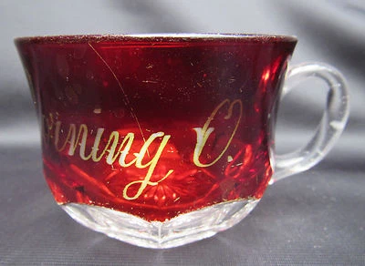 Antique EAPG Pattern Glass Ruby Stained Personalized Corning O Punch Tea Cup  - Image 1 of 2